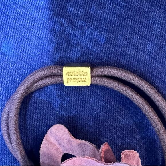 Colette Malouf Leather Cutout Flower bendable beaded hair band bow NWOT - Picture 3 of 3